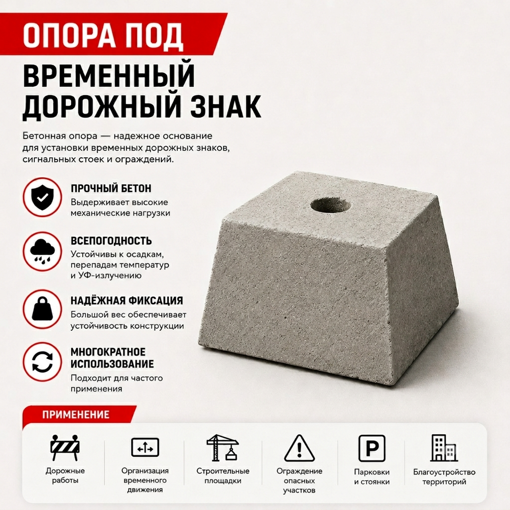 Фундаментный блок для временного дорожного знака Ф2-5, ф2-6, ф2-7, ф2-8 - фото - 5